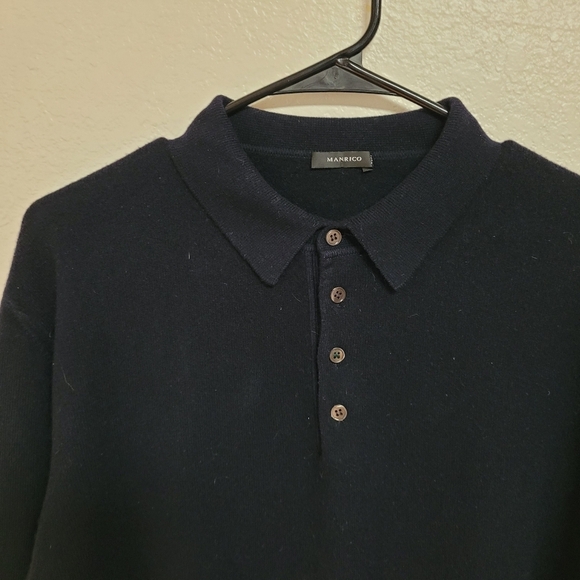 Manrico Black Collared Cashmere Sweater Made in Italy - Picture 5 of 8